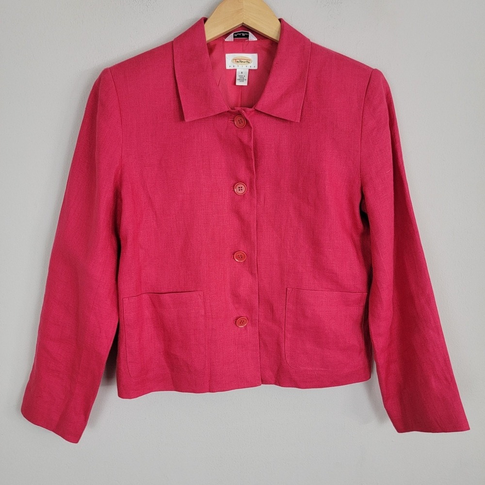 Talbots Blazer Jacket‎ Womens 6 P Pink 100% Irish Linen Long Sleeve Button READ!